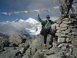 15 3 Jerome Ryan On Langma La With Lhotse And Everest East Faces Jerome Ryan arrived at the Langma La (5330m) and Chris took my photo next to the chorten and prayer flags that mark the high pass.